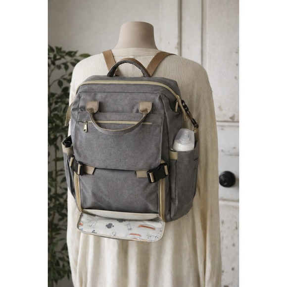 The Unbranded Brand Handbags - Backpack Diaper Bag Gray Multi Pocket Fold-Out Changing Pad Travel Baby Bag